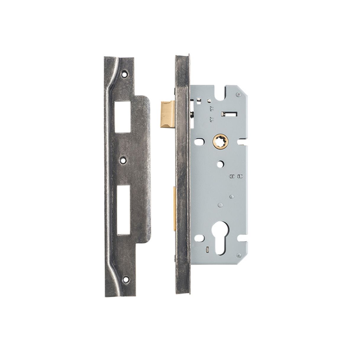 6084 - Rebated 85mm Euro Mortice Locks - 45mm Backset - Distressed Nickel