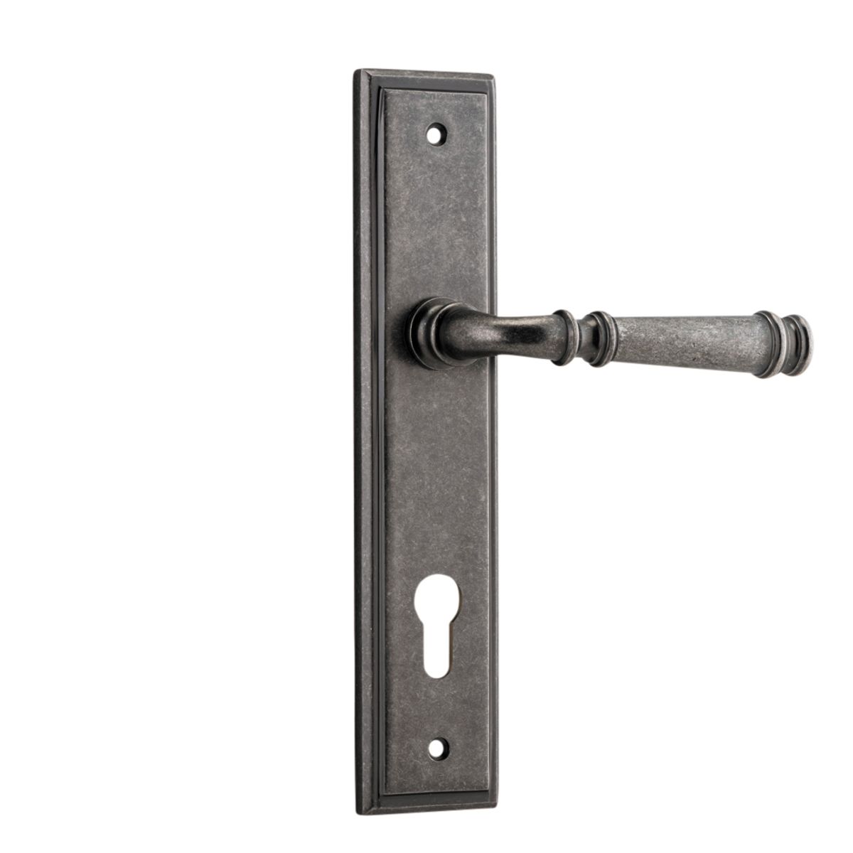 13742E85 - Verona Lever - Stepped Backplate - Distressed Nickel - Entrance