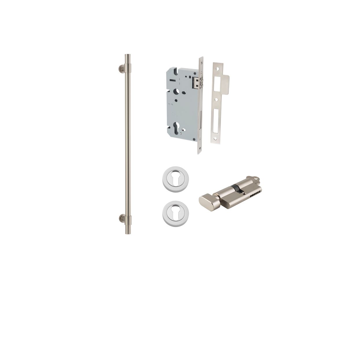 20721KENTR60KT - Helsinki Pull Handle - 600mm Entrance Kit with Separate High Security Lock - Satin Nickel - Entrance