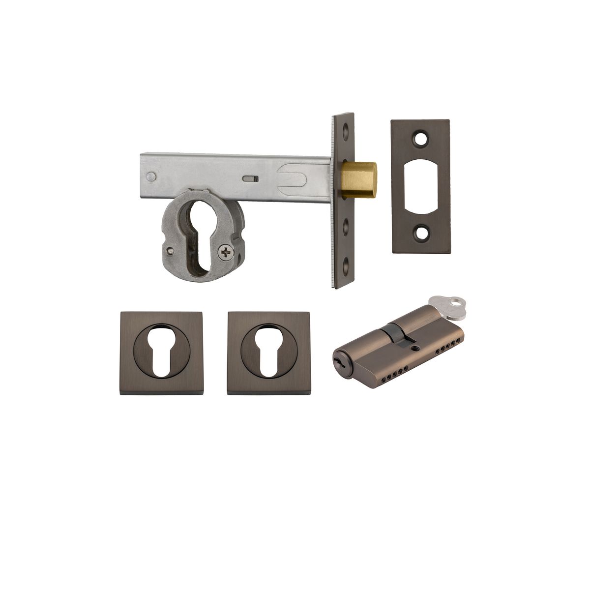22550K70KKES - Euro Mortice Deadbolt Kit - 70mm Backset with Square Euro Escutcheon Key/Key - Signature Brass - Entrance