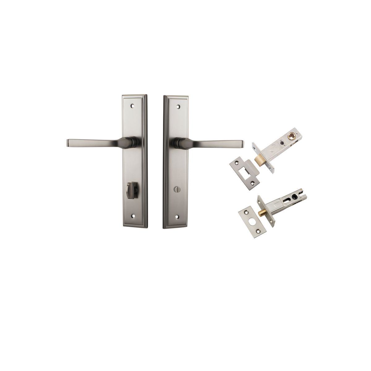 14744KPRIV60 - Annecy Lever - Stepped Backplate Privacy Kit with Privacy Turn - Satin Nickel - Privacy