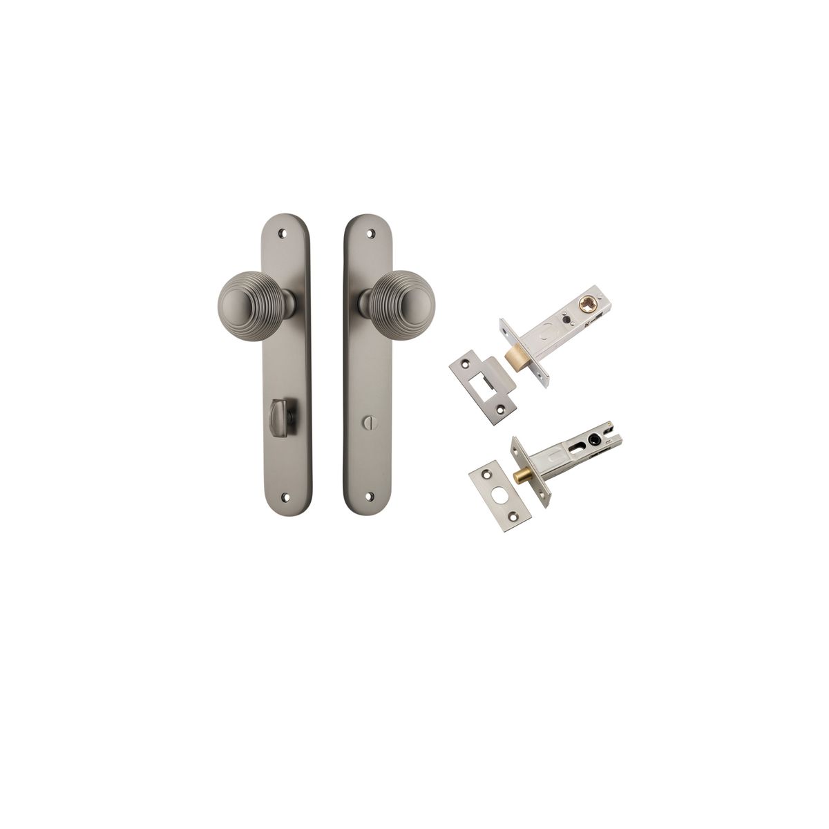 14836KPRIV60 - Guildford Knob - Oval Backplate Privacy Kit with Privacy Turn - Satin Nickel - Privacy