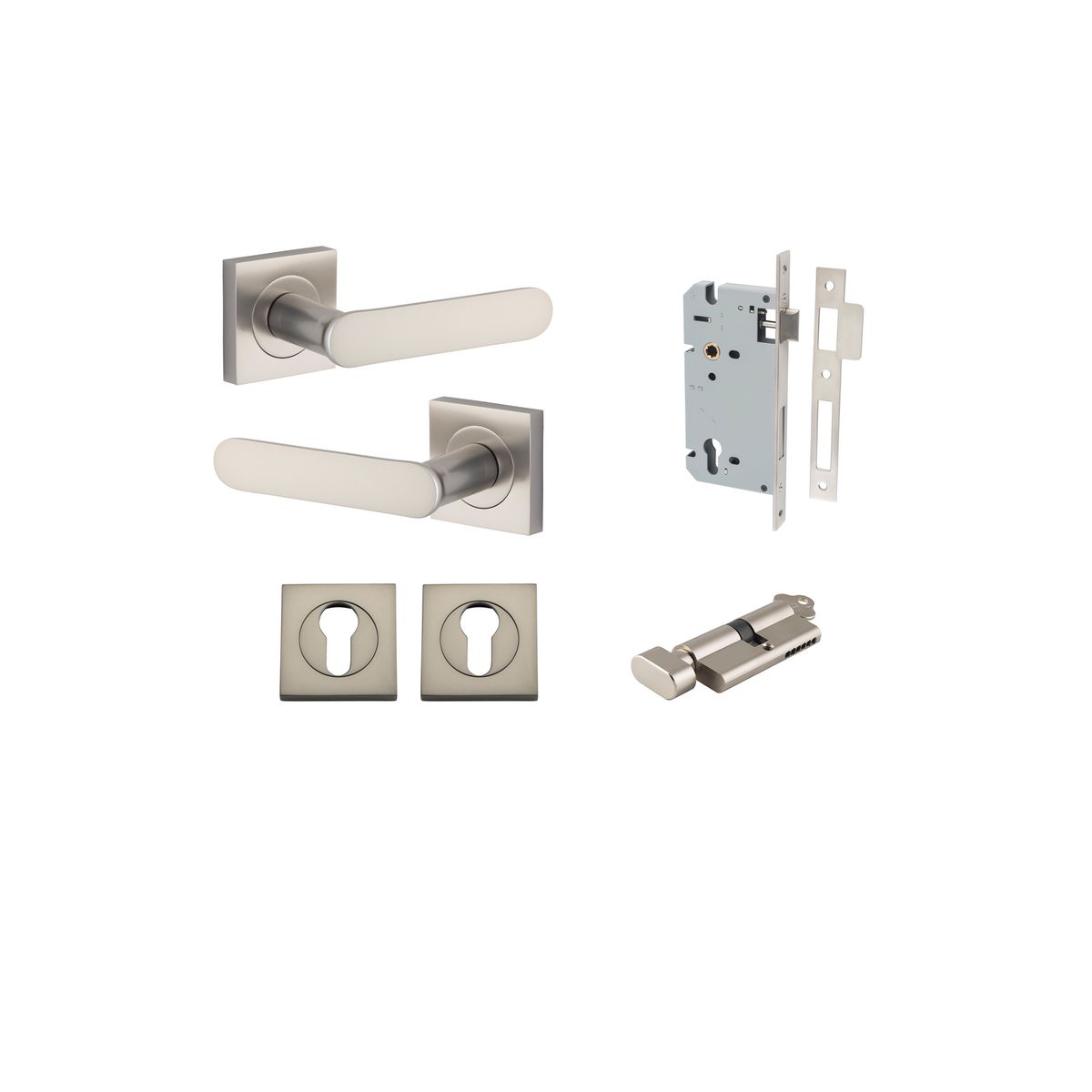 0409KENTR60KT - Bronte Lever - Square Rose Entrance Kit with High Security Lock - Satin Nickel - Entrance