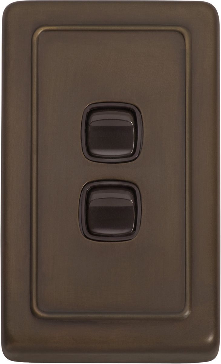 Flat Pad Rocker 2 Gang Flat Plate Rocker Switches - W72mm - Antique Brass - TradCo