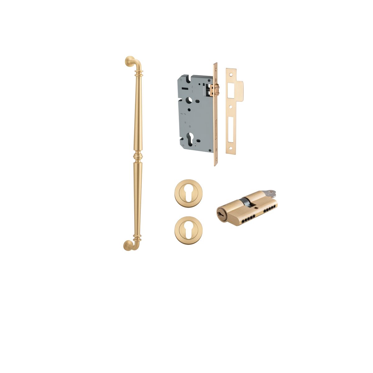 20059KENTR60KK - Sarlat Pull Handle - 600mm Entrance Kit with Separate High Security Lock - Brushed Brass - Entrance