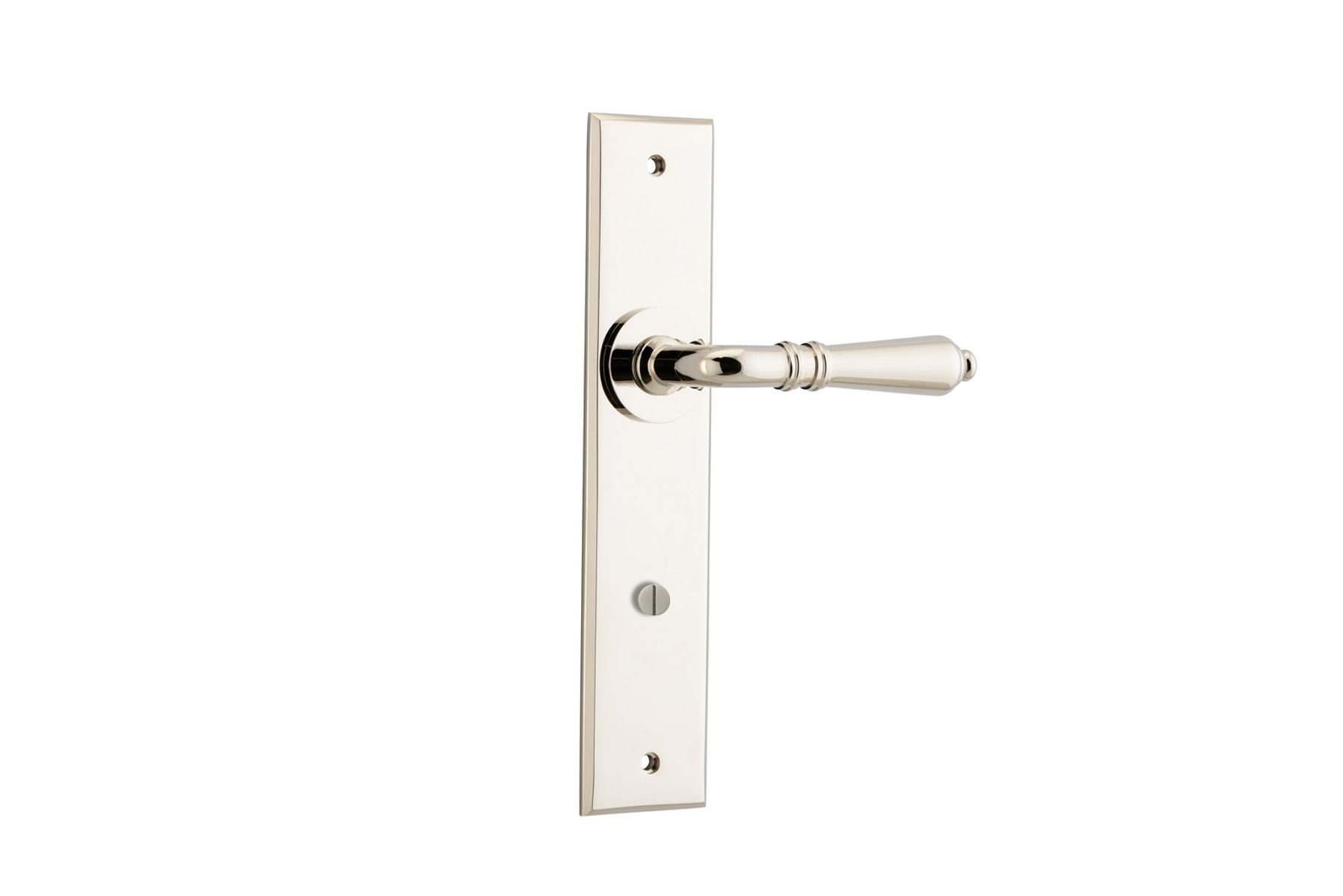 14280P85 - Sarlat Lever - Chamfered Backplate - Polished Nickel - Privacy