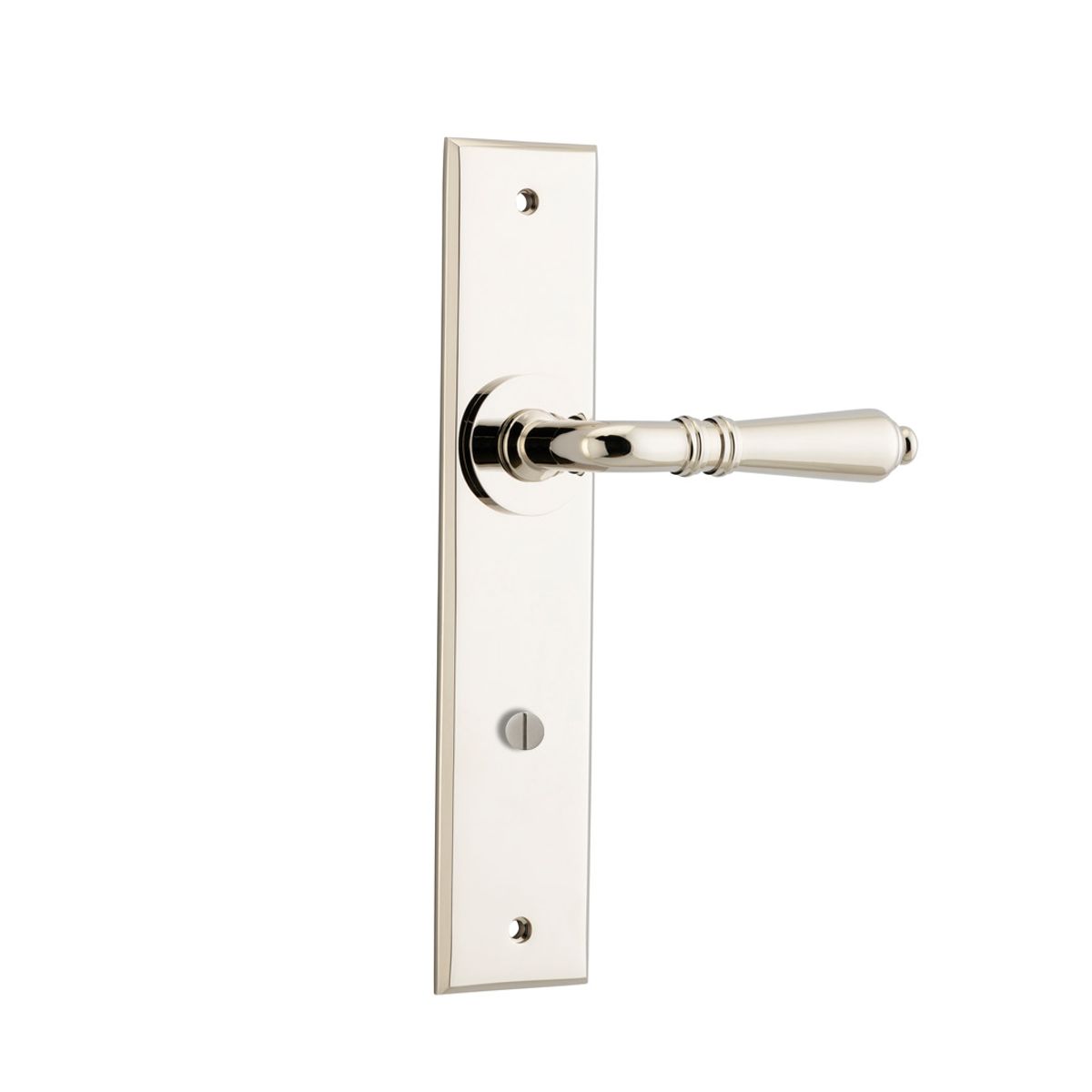14280P85 - Sarlat Lever - Chamfered Backplate - Polished Nickel - Privacy