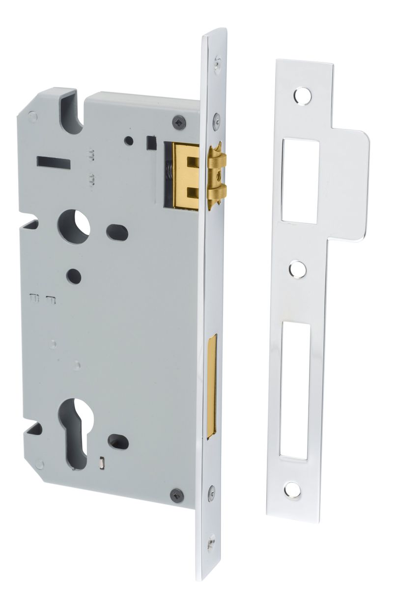 6055 - 85mm Euro Roller Mortice Lock - 60mm Backset - Polished Chrome