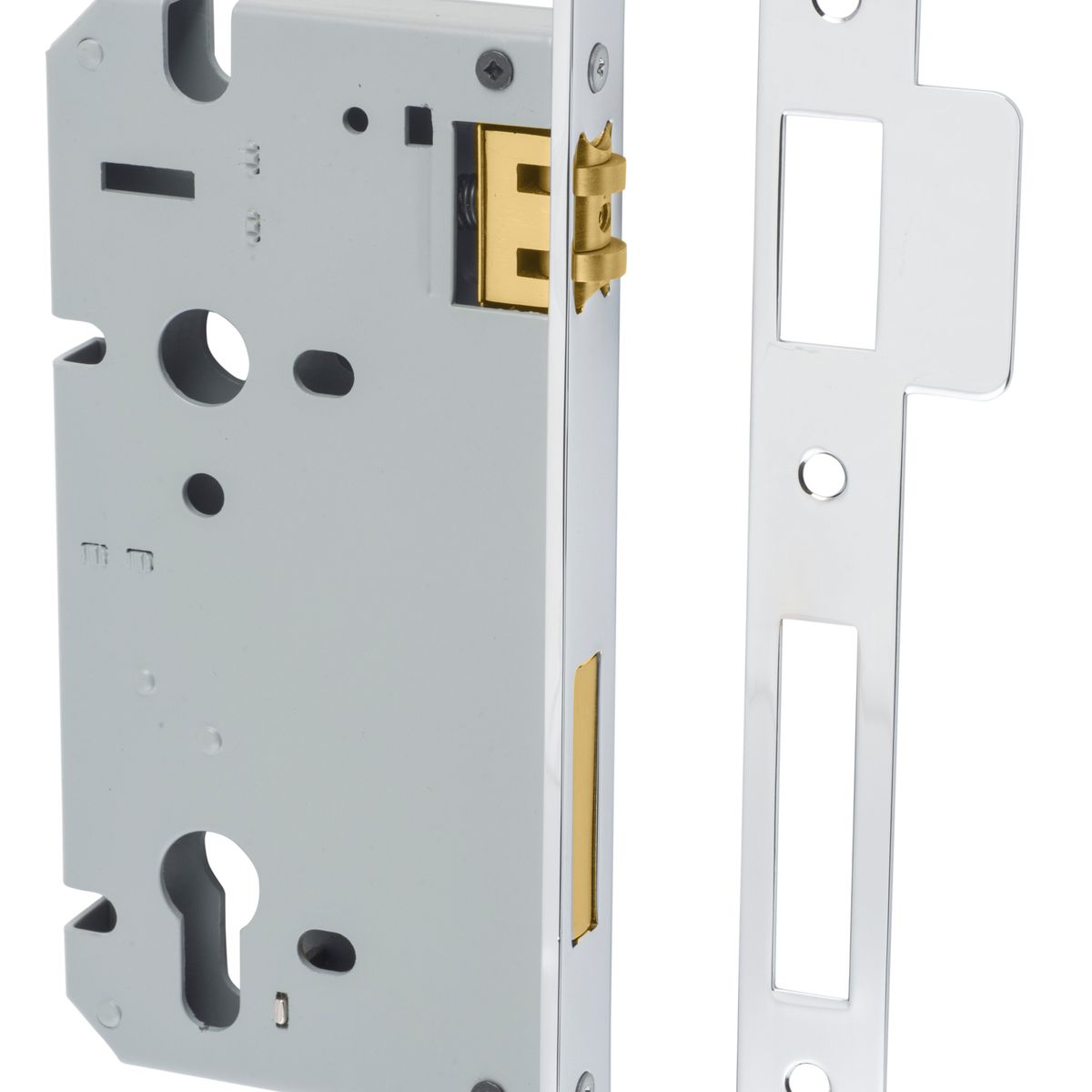 6055 - 85mm Euro Roller Mortice Lock - 60mm Backset - Polished Chrome