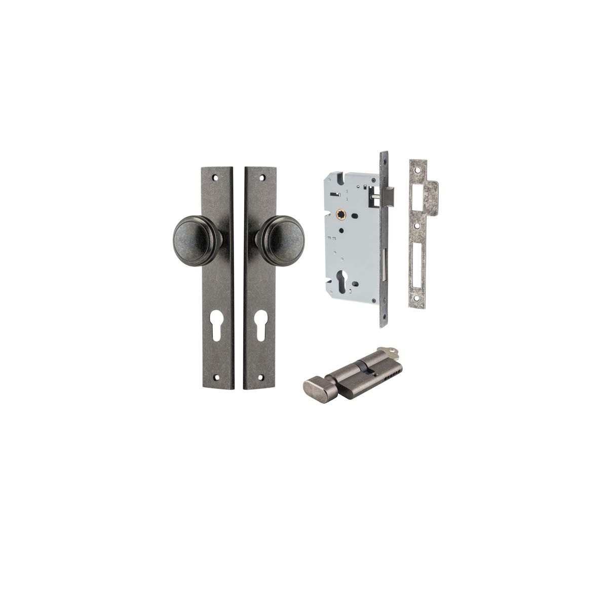 13820KENTR60KT - Paddington Knob - Rectangular Backplate Entrance Kit with High Security Lock - Distressed Nickel - Entrance