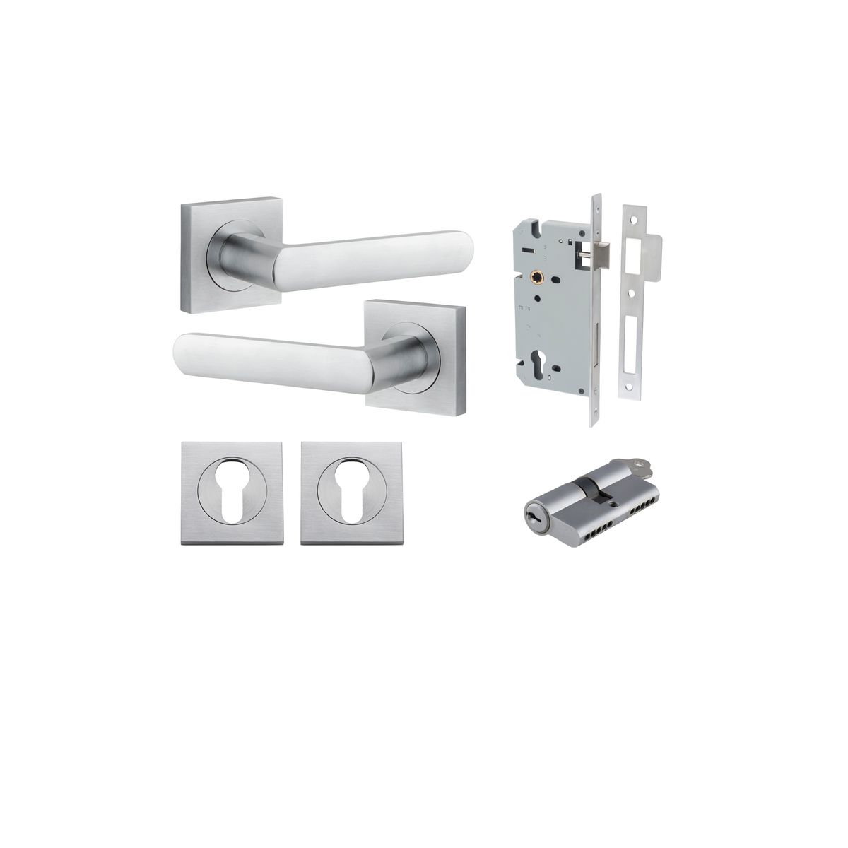 21185KENTR60KK - Osaka Lever - Square Rose Entrance Kit with Separate High Security Lock - Brushed Chrome - Entrance