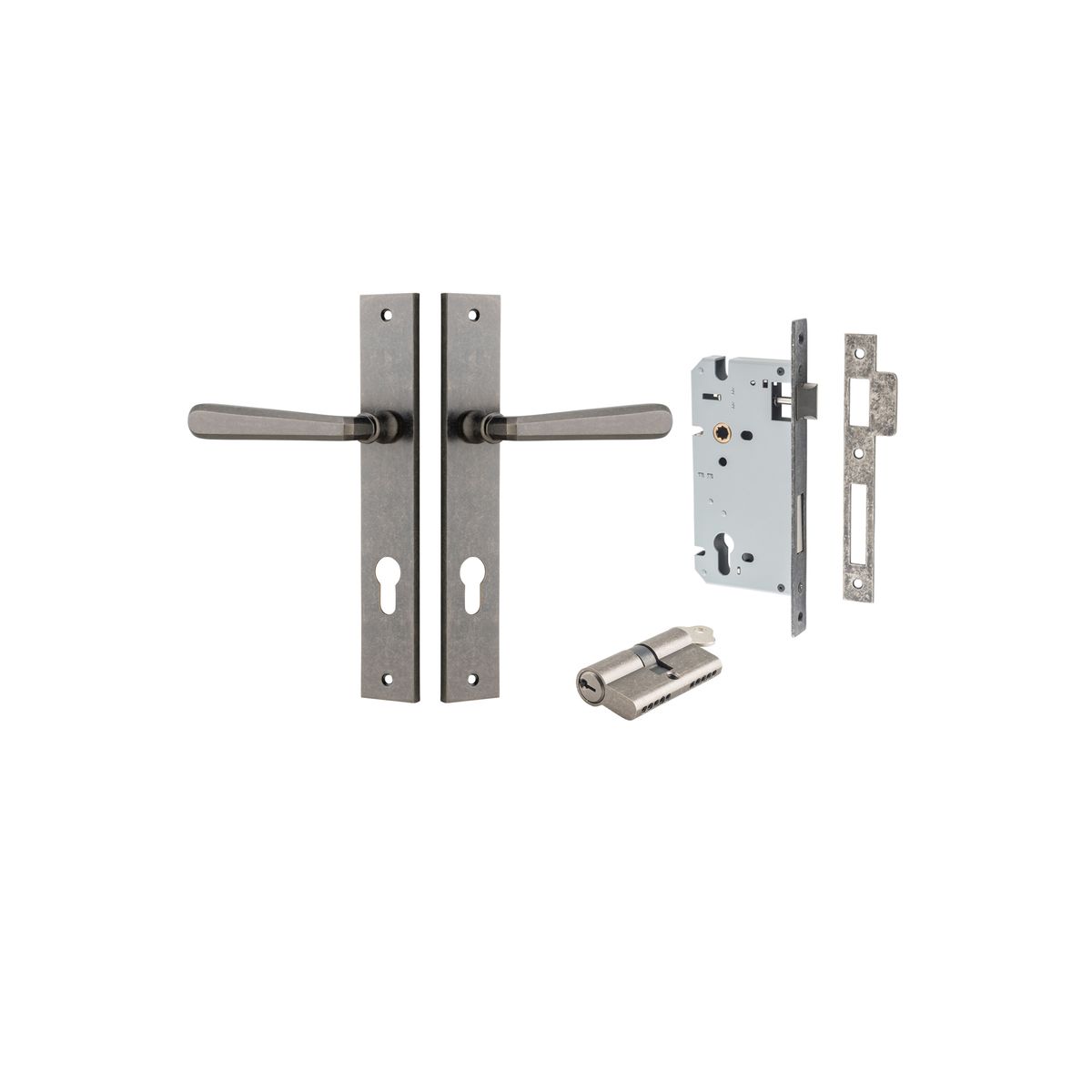 13872KENTR60KK - Copenhagen Lever - Rectangular Backplate Entrance Kit with High Security Lock - Distressed Nickel - Entrance