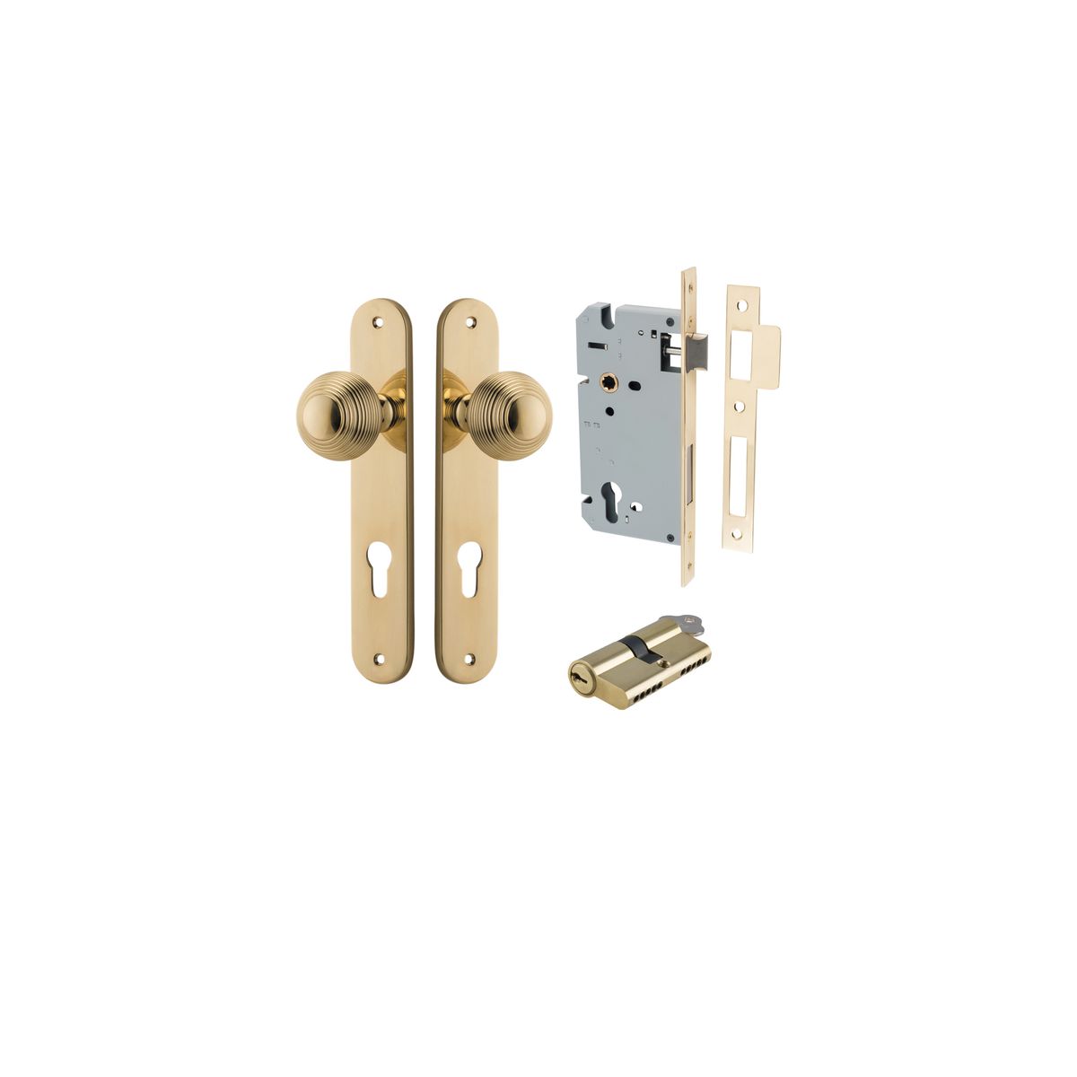 10336KENTR60KK - Guildford Knob - Oval Backplate Entrance Kit with High Security Lock - Polished Brass - Entrance