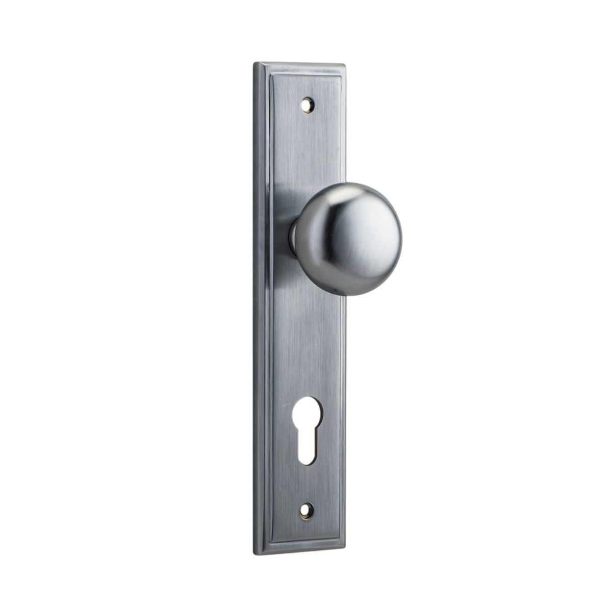 12340E85 - Cambridge Knob - Stepped Backplate - Brushed Chrome - Entrance