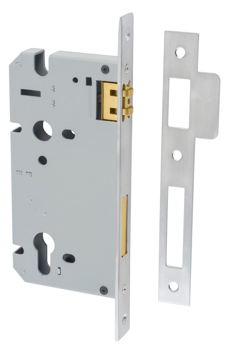 6063 - 85mm Euro Roller Mortice Lock - 60mm Backset - Brushed Chrome