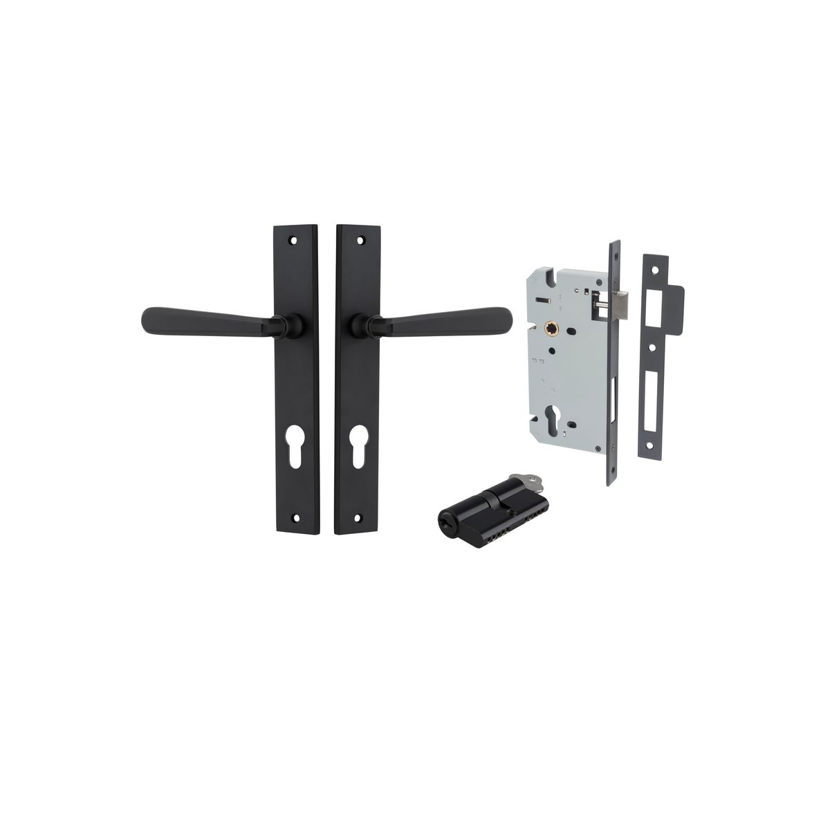 12872KENTR60KK - Copenhagen Lever - Rectangular Backplate Entrance Kit with High Security Lock - Matt Black - Entrance