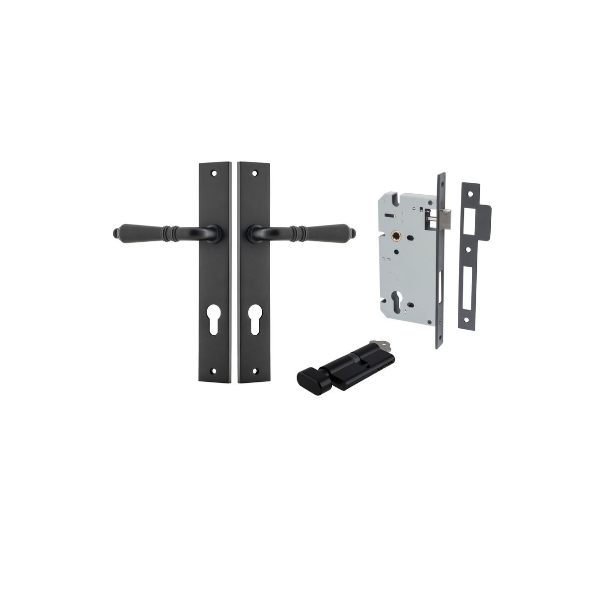 12700KENTR60KT - Sarlat Lever - Rectangular Backplate Entrance Kit with High Security Lock - Matt Black - Entrance