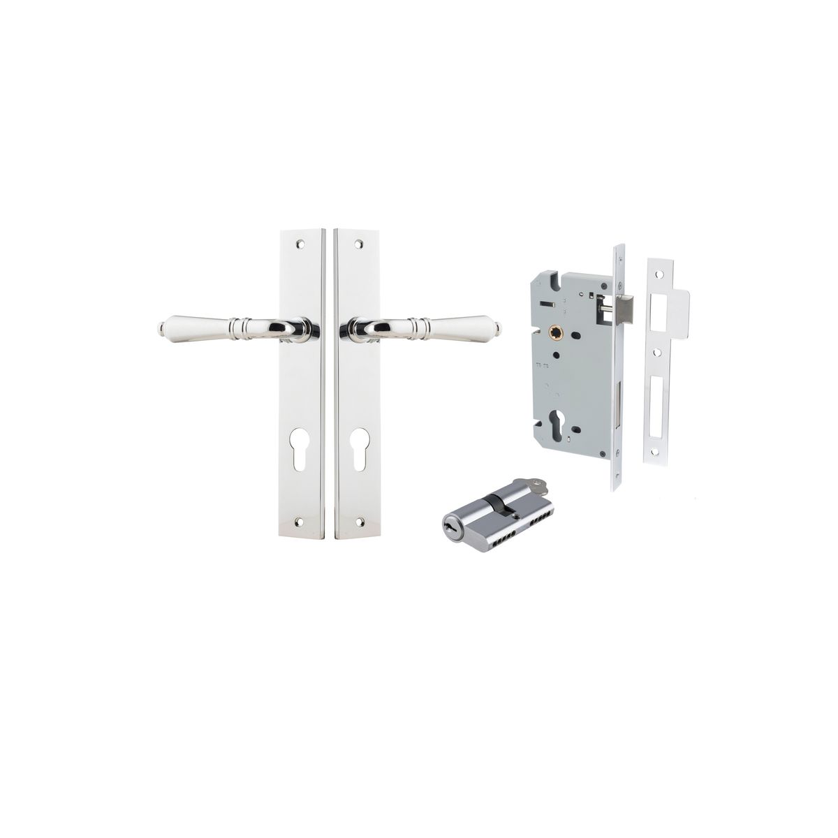 11700KENTR60KK - Sarlat Lever - Rectangular Backplate Entrance Kit with High Security Lock - Polished Chrome - Entrance