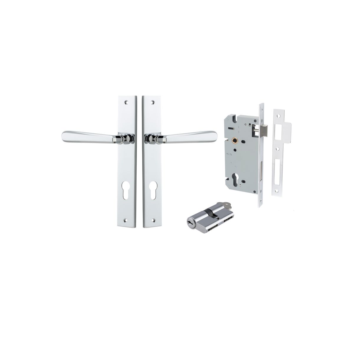 11872KENTR60KK - Copenhagen Lever - Rectangular Backplate Entrance Kit with High Security Lock - Polished Chrome - Entrance