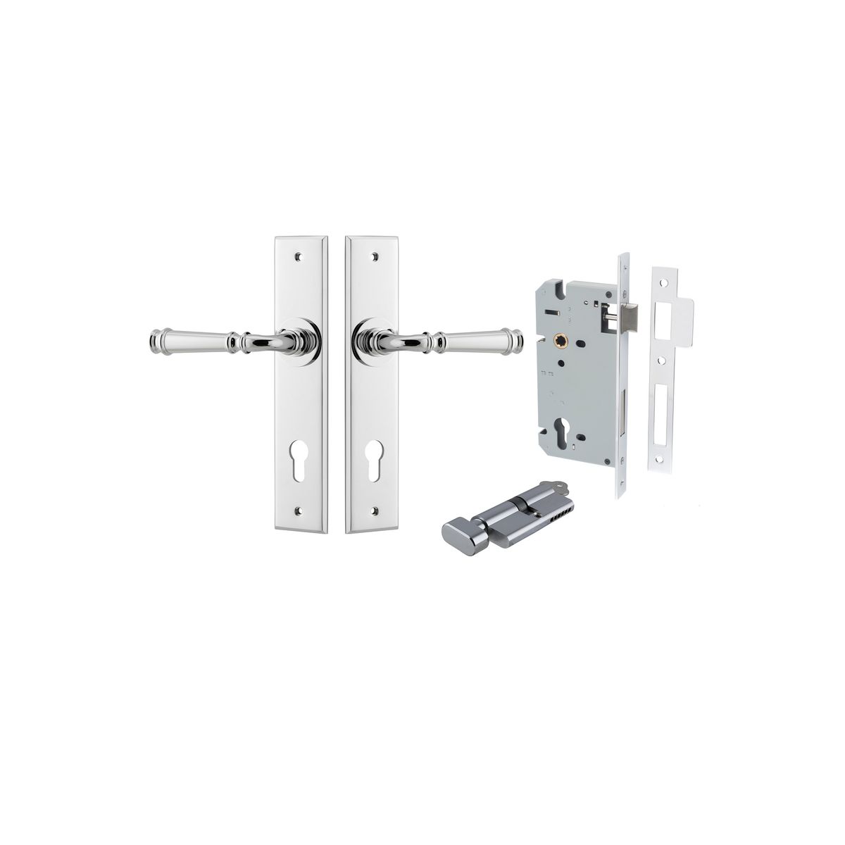 11786KENTR60KT - Verona Lever - Chamfered Backplate Entrance Kit with High Security Lock - Polished Chrome - Entrance