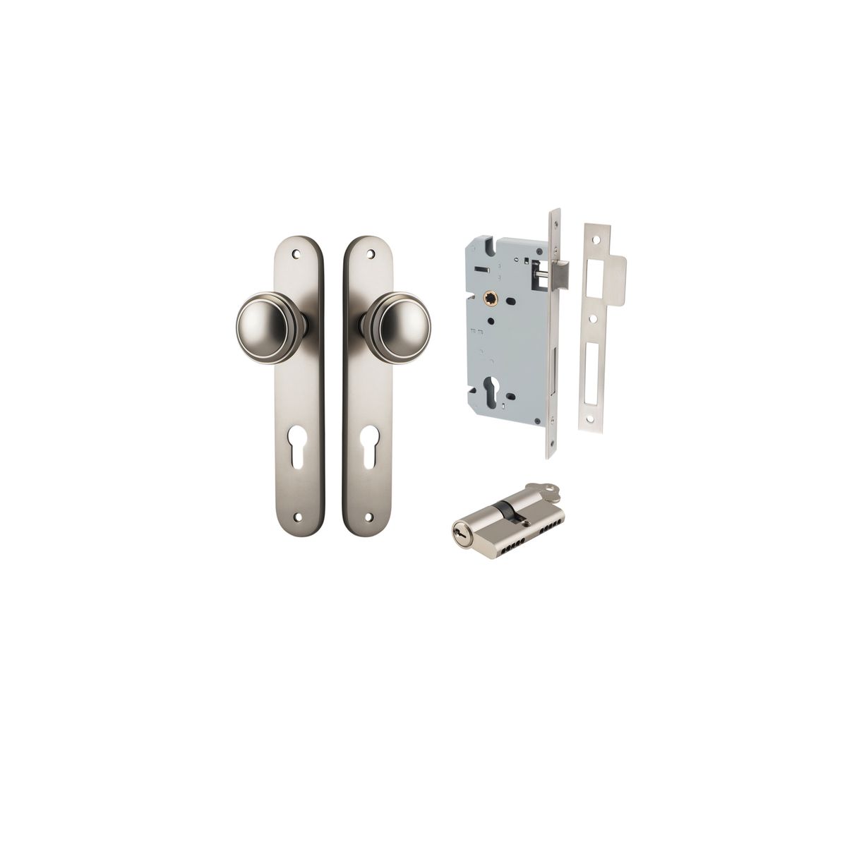 14832KENTR60KK - Paddington Knob - Oval Backplate Entrance Kit with High Security Lock - Satin Nickel - Entrance