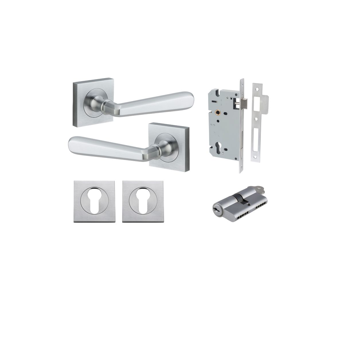 21195KENTR60KK - Copenhagen Lever - Square Rose Entrance Kit with Separate High Security Lock - Brushed Chrome - Entrance