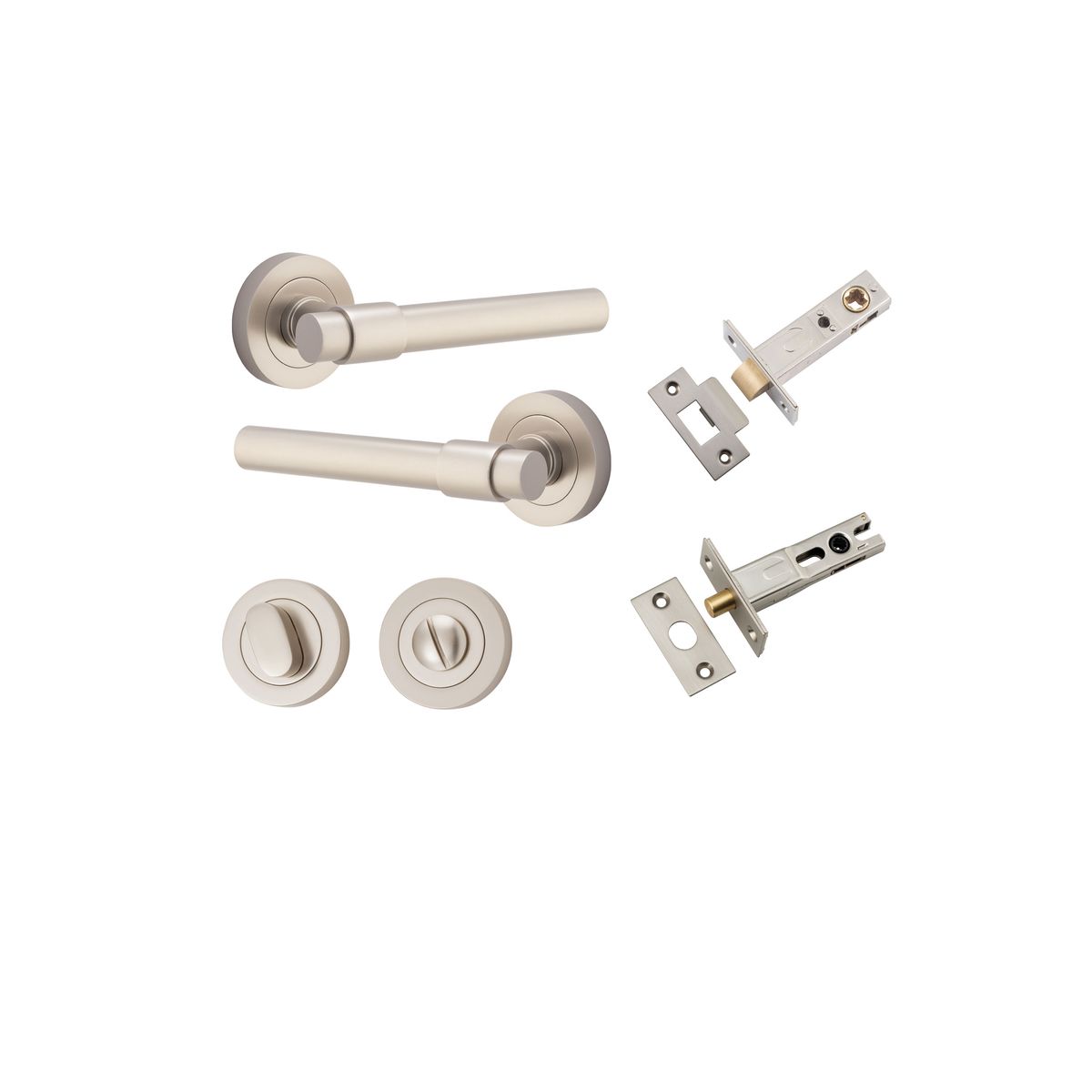 20629KPRIV60 - Helsinki Lever - Round Rose Privacy Kit with Separate Privacy Turn - Satin Nickel - Privacy