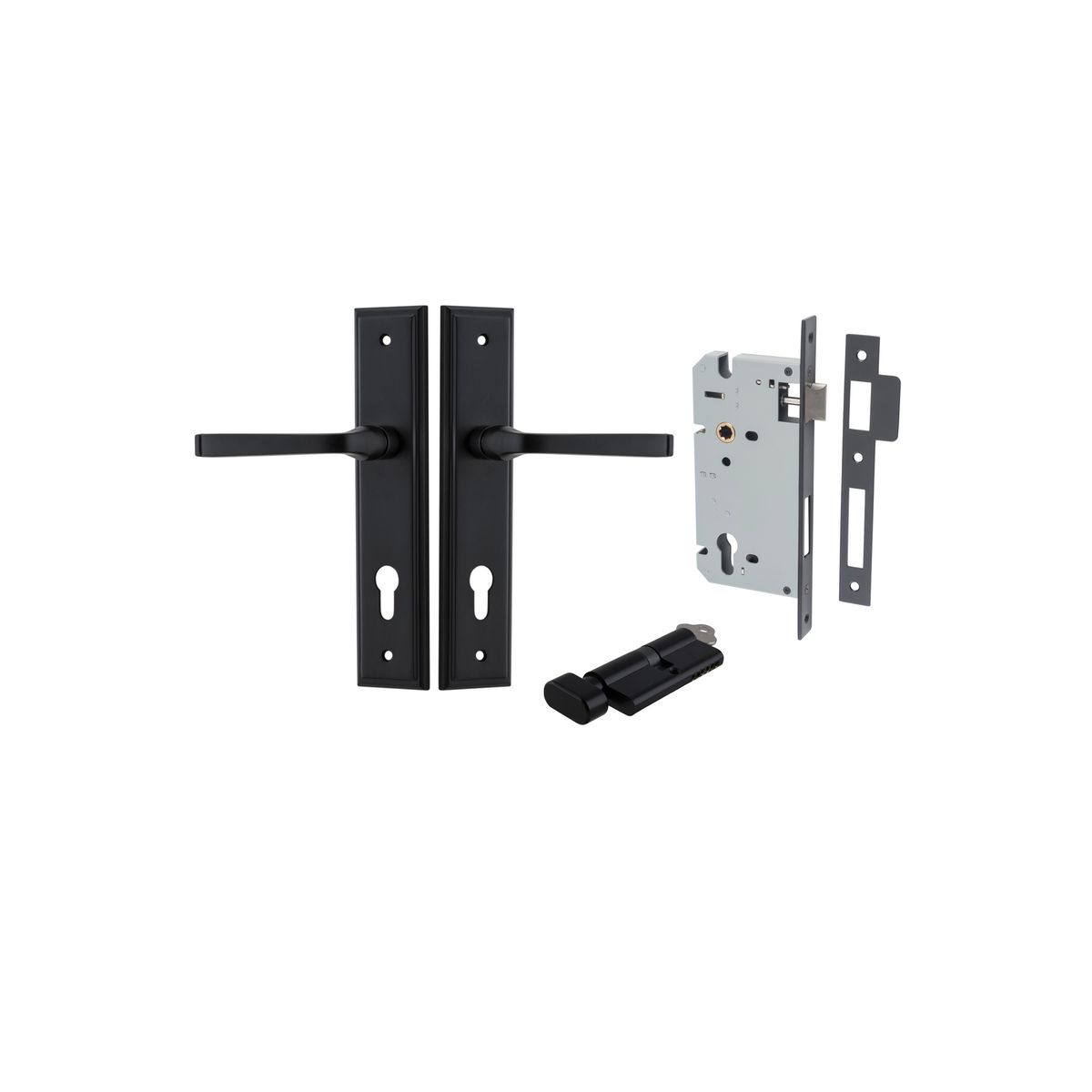 12744KENTR60KT - Annecy Lever - Stepped Backplate Entrance Kit with High Security Lock - Matt Black - Entrance
