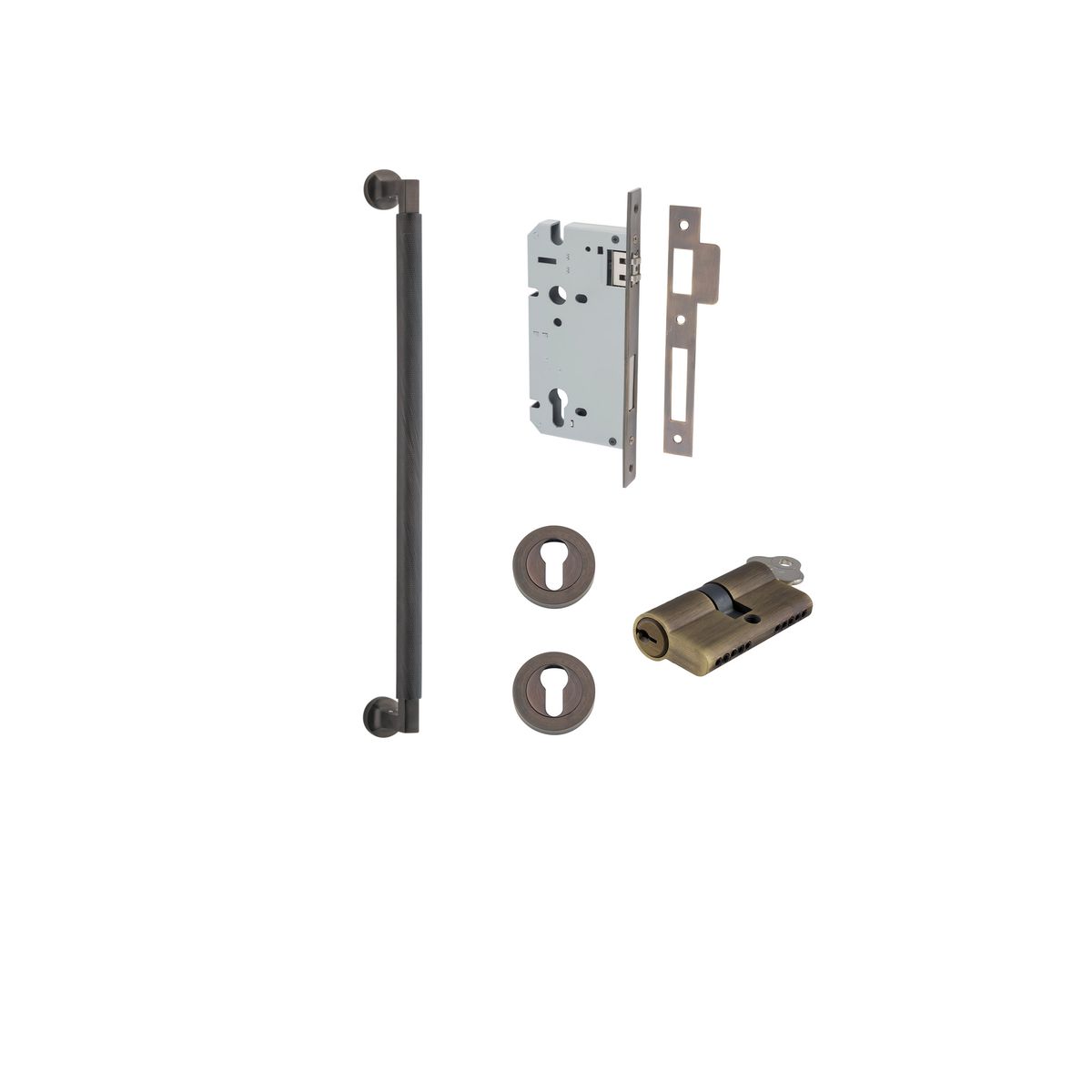 9431KENTR60KK - Brunswick Pull Handle - 450mm Entrance Kit with Separate High Security Lock - Signature Brass - Entrance