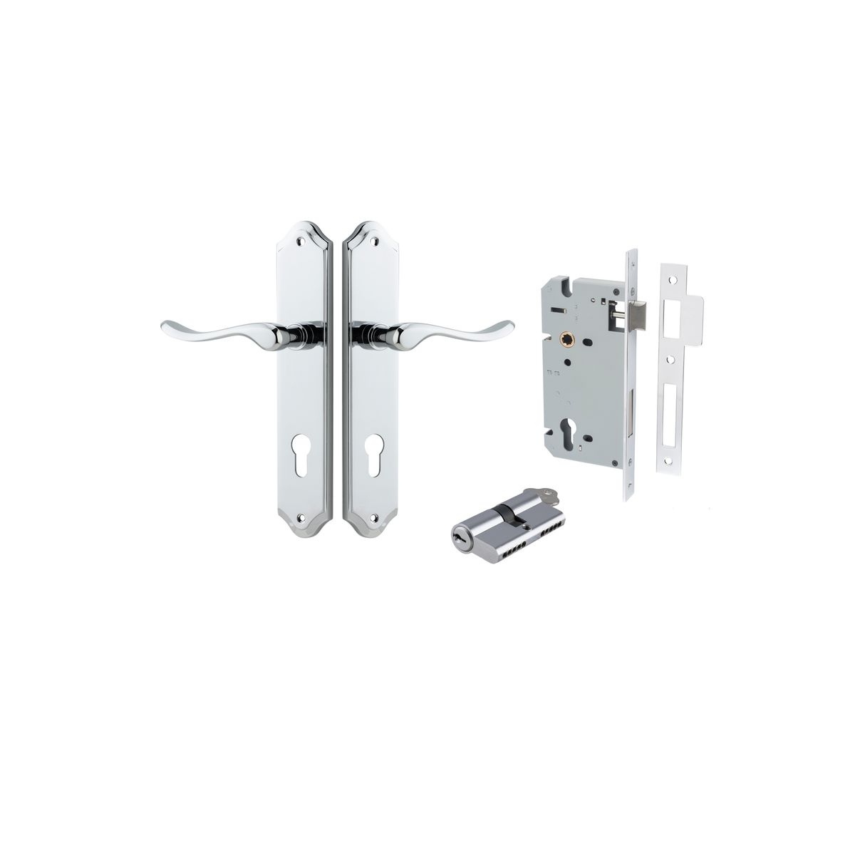 11922KENTR60KK - Stirling Lever - Shouldered Backplate Entrance Kit with High Security Lock - Polished Chrome - Entrance