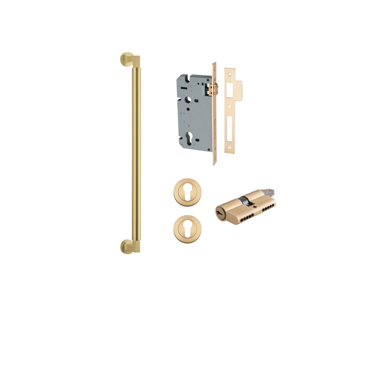 17194KENTR60KK - Berlin Pull Handle - 450mm Entrance Kit with Separate High Security Lock - Brushed Gold PVD - Entrance
