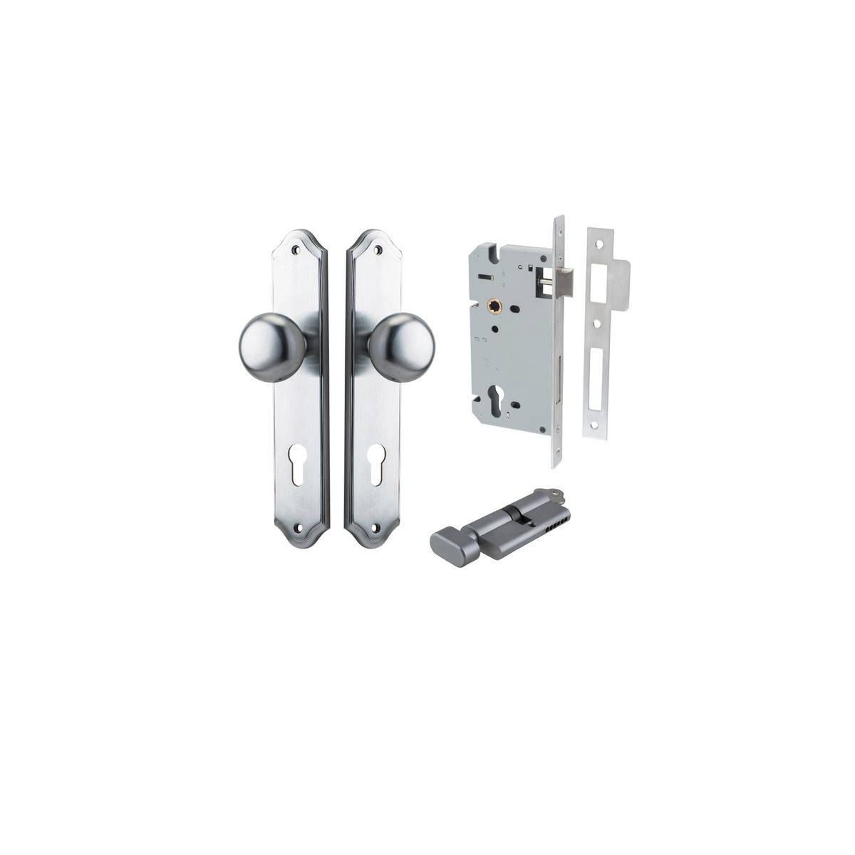 12328KENTR60KT - Cambridge Knob - Shouldered Backplate Entrance Kit with High Security Lock - Brushed Chrome - Entrance