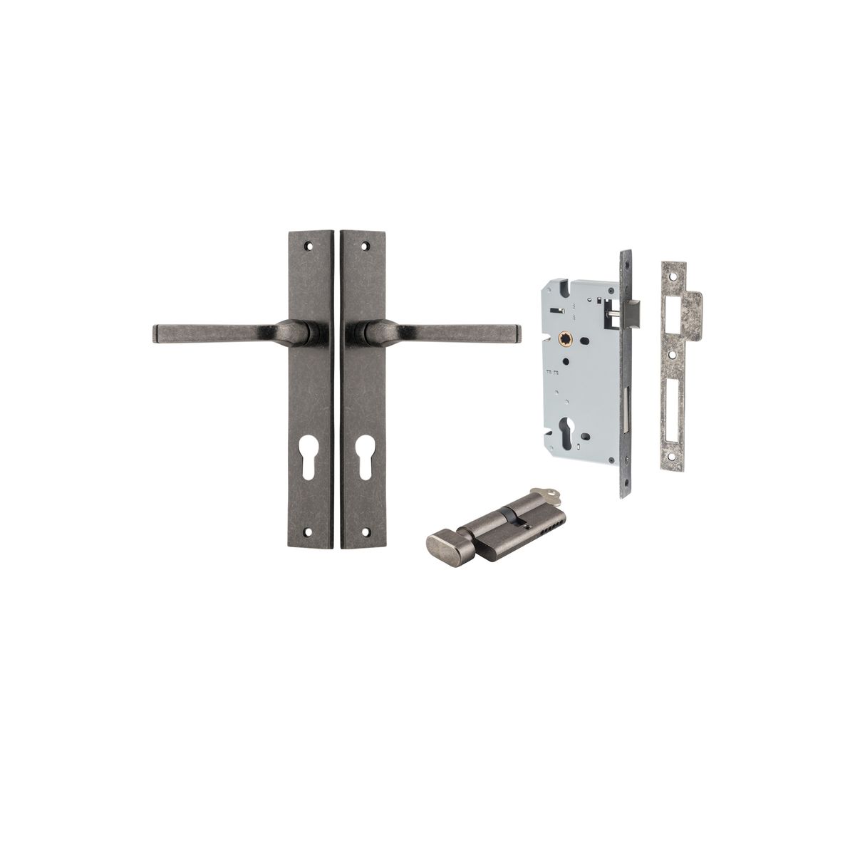 13708KENTR60KT - Annecy Lever - Rectangular Backplate Entrance Kit with High Security Lock - Distressed Nickel - Entrance