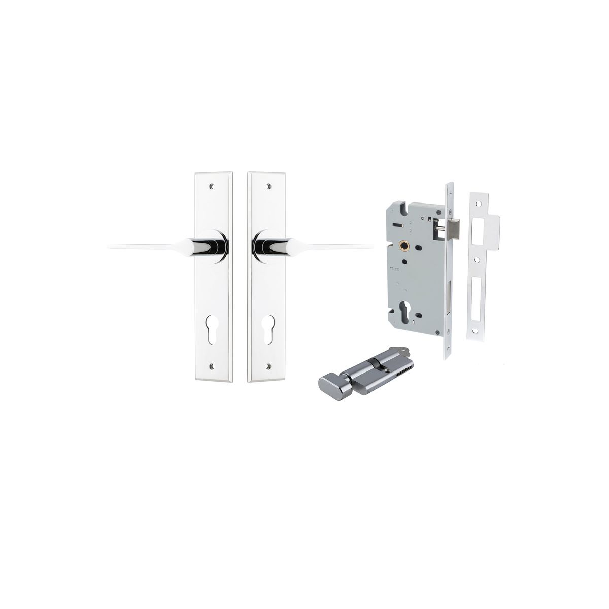 11758KENTR60KT - Como Lever - Chamfered Backplate Entrance Kit with High Security Lock - Polished Chrome - Entrance
