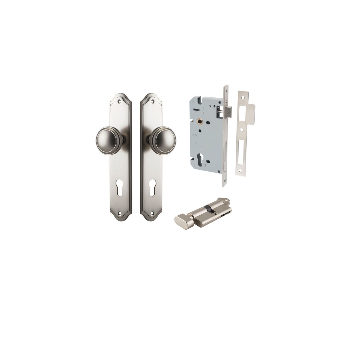 14826KENTR60KT - Paddington Knob - Shouldered Backplate Entrance Kit with High Security Lock - Satin Nickel - Entrance