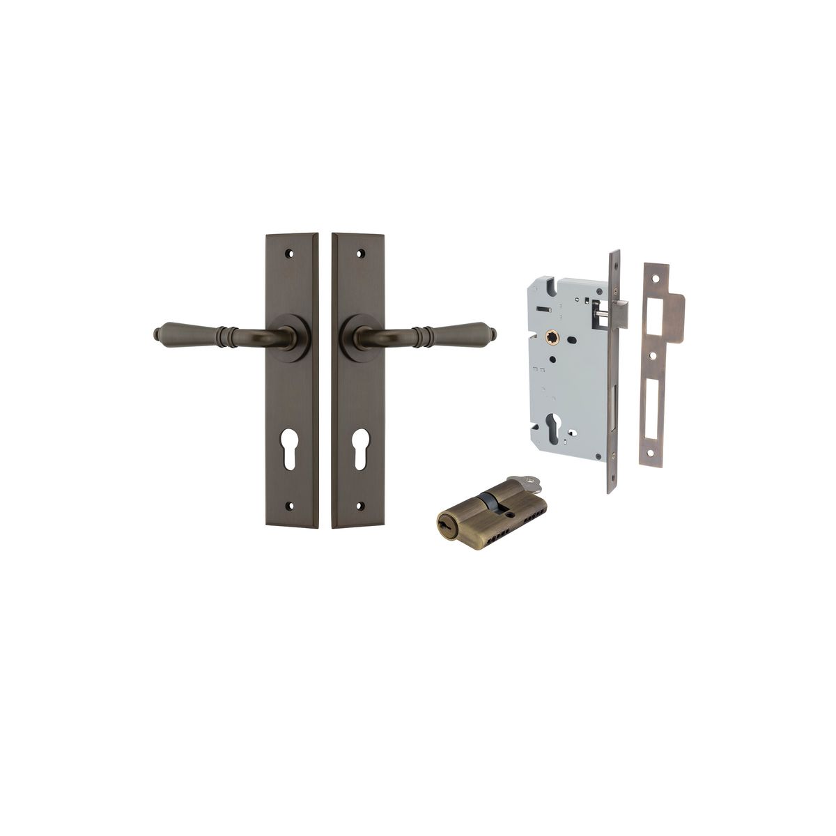 10780KENTR60KK - Sarlat Lever - Chamfered Backplate Entrance Kit with High Security Lock - Signature Brass - Entrance