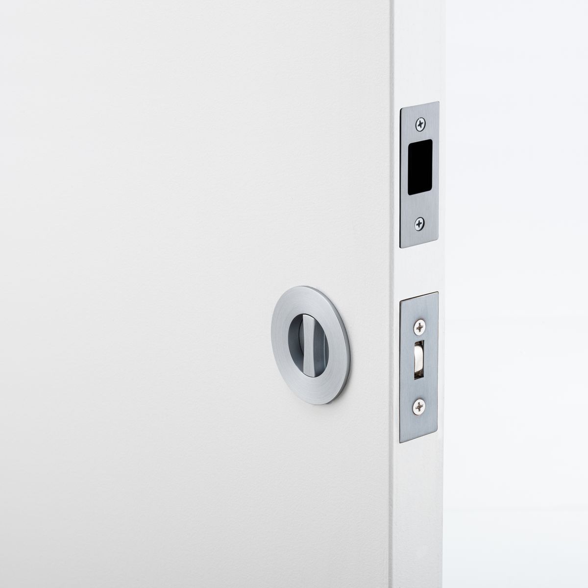 21435 - Round Sliding Door Pull Privacy Kit with Inbuilt Privacy Turn - Brushed Chrome - Privacy