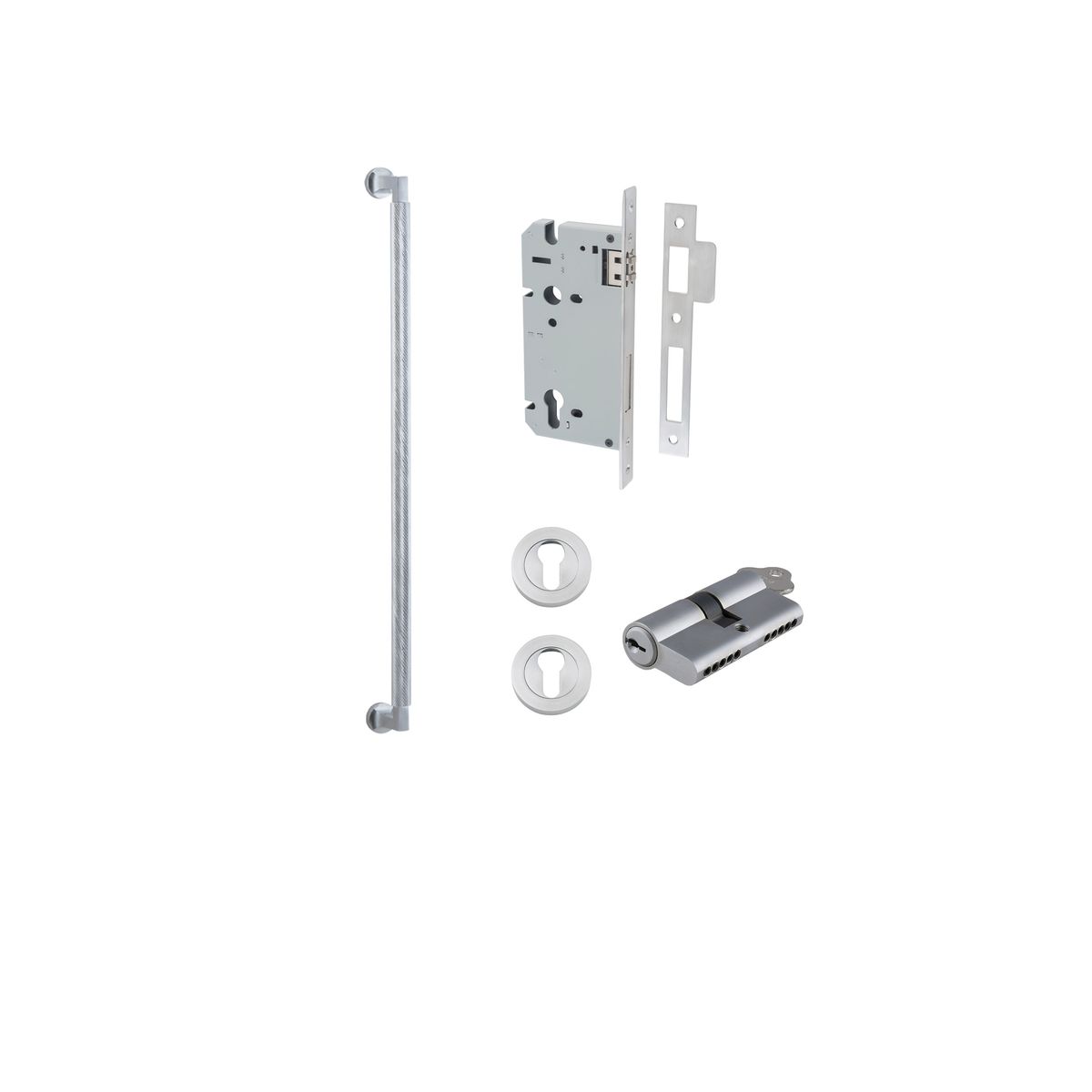 0475KENTR60KK - Brunswick Pull Handle - 600mm Entrance Kit with Separate High Security Lock - Brushed Chrome - Entrance