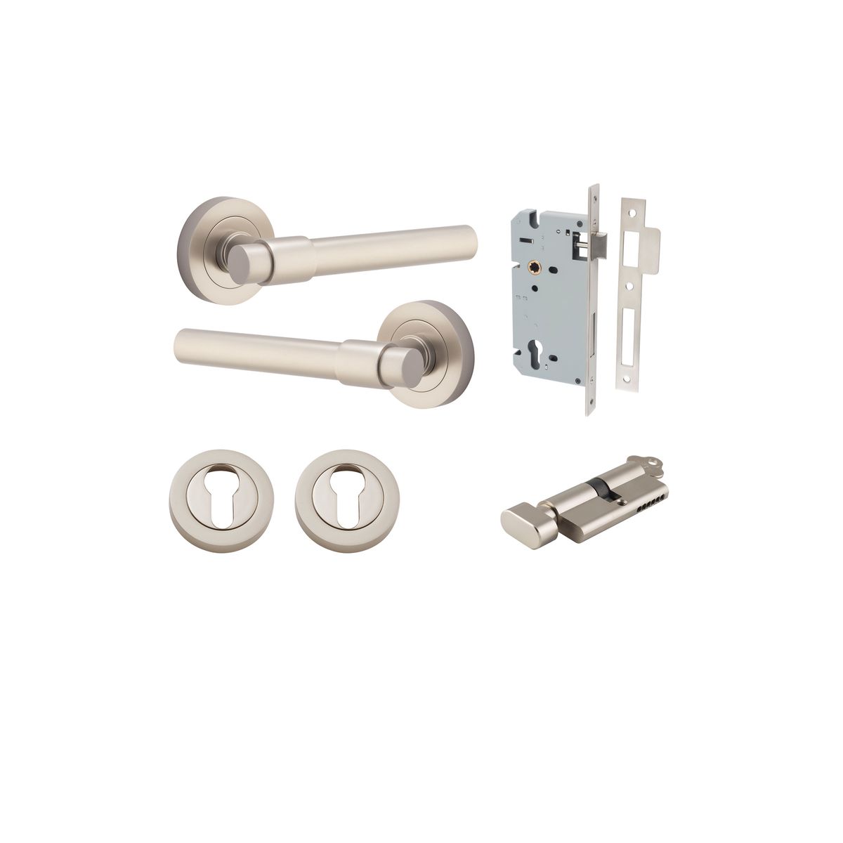 20629KENTR60KT - Helsinki Lever - Round Rose Entrance Kit with Separate High Security Lock - Satin Nickel - Entrance