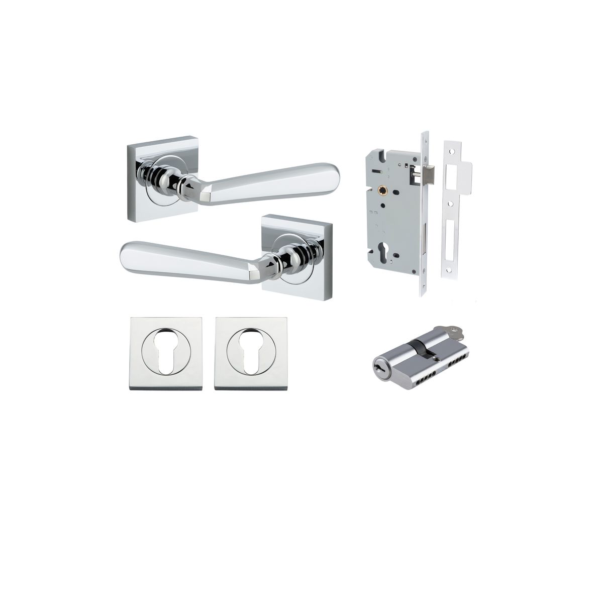 21194KENTR60KK - Copenhagen Lever - Square Rose Entrance Kit with Separate High Security Lock - Polished Chrome - Entrance