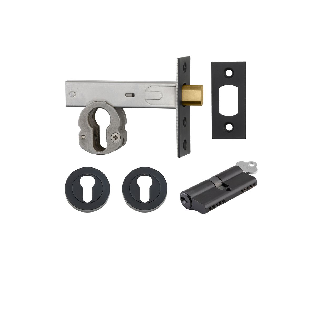22552K70KKER - Euro Mortice Deadbolt Kit - 70mm Backset with Round Euro Escutcheon Key/Key - Matt Black - Entrance