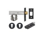 22552K70KKER - Euro Mortice Deadbolt Kit - 70mm Backset with Round Euro Escutcheon Key/Key - Matt Black - Entrance