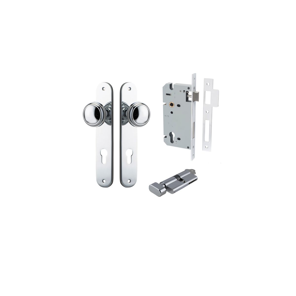 11832KENTR60KT - Paddington Knob - Oval Backplate Entrance Kit with High Security Lock - Polished Chrome - Entrance
