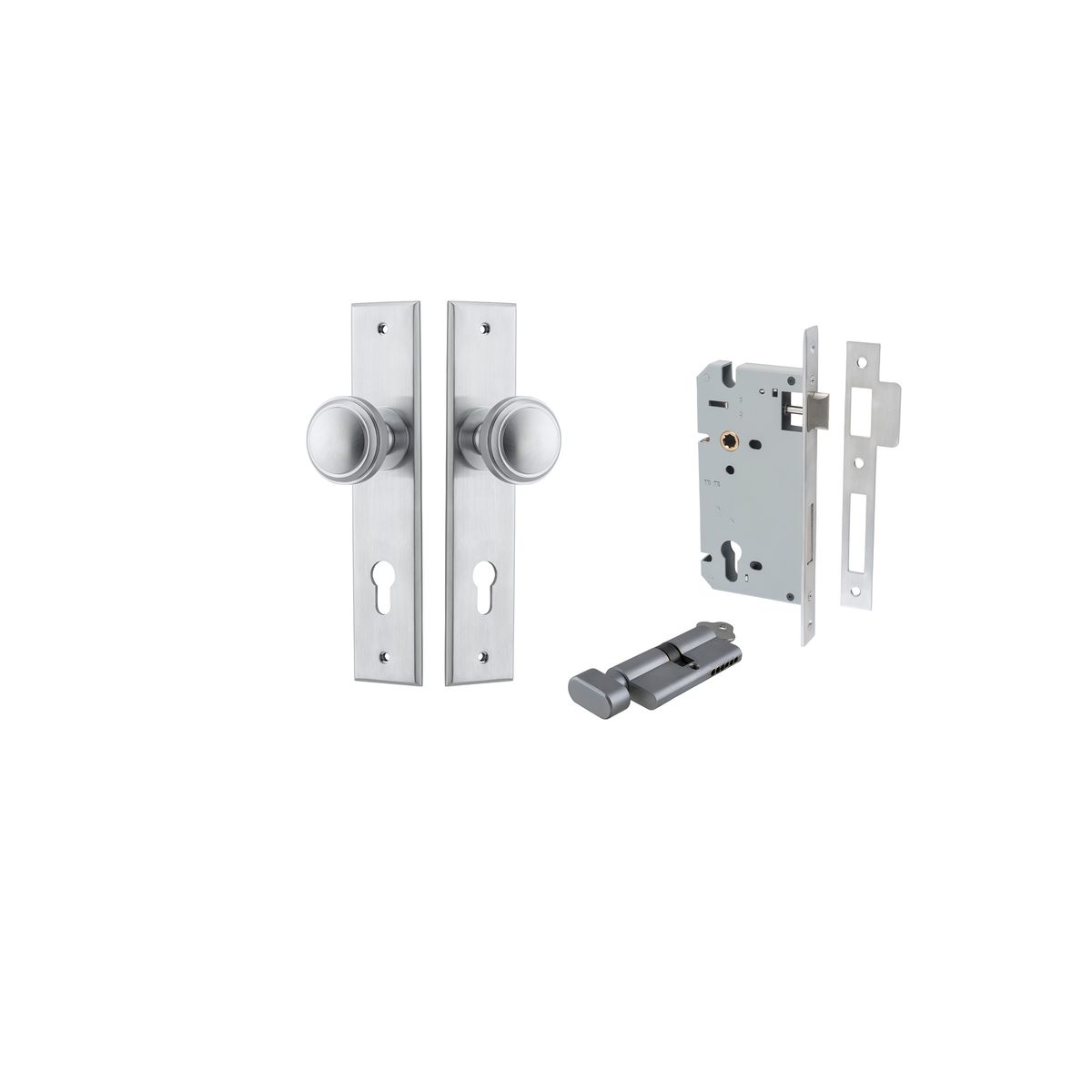 12331KENTR60KT - Paddington Knob - Chamfered Backplate Entrance Kit with High Security Lock - Brushed Chrome - Entrance