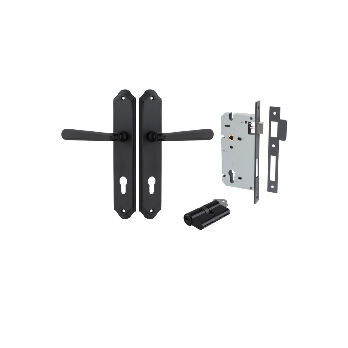12874KENTR60KK - Copenhagen Lever - Shouldered Backplate Entrance Kit with High Security Lock - Matt Black - Entrance