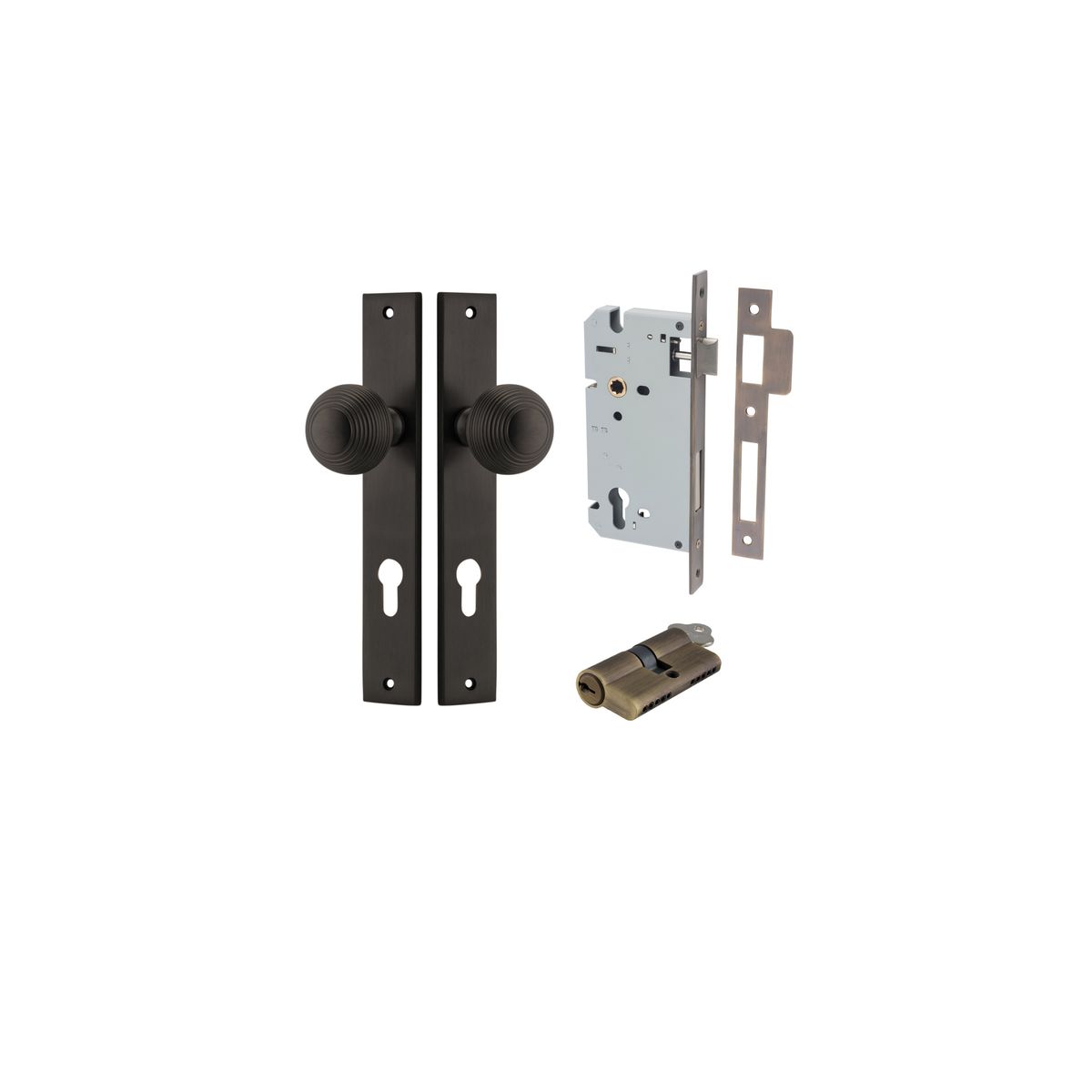 10824KENTR60KK - Guildford Knob - Rectangular Backplate Entrance Kit with High Security Lock - Signature Brass - Entrance