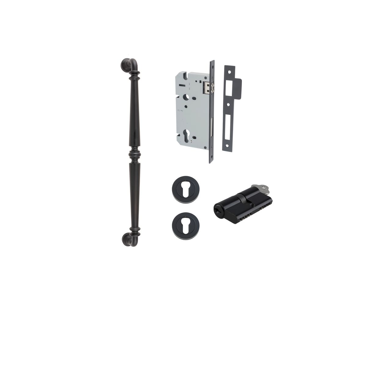 9383KENTR60KK - Sarlat Pull Handle - 450mm Entrance Kit with Separate High Security Lock - Matt Black - Entrance
