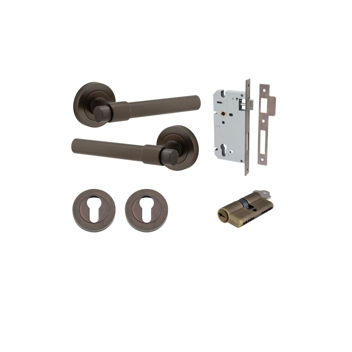 20621KENTR60KK - Helsinki Lever - Round Rose Entrance Kit with Separate High Security Lock - Signature Brass - Entrance