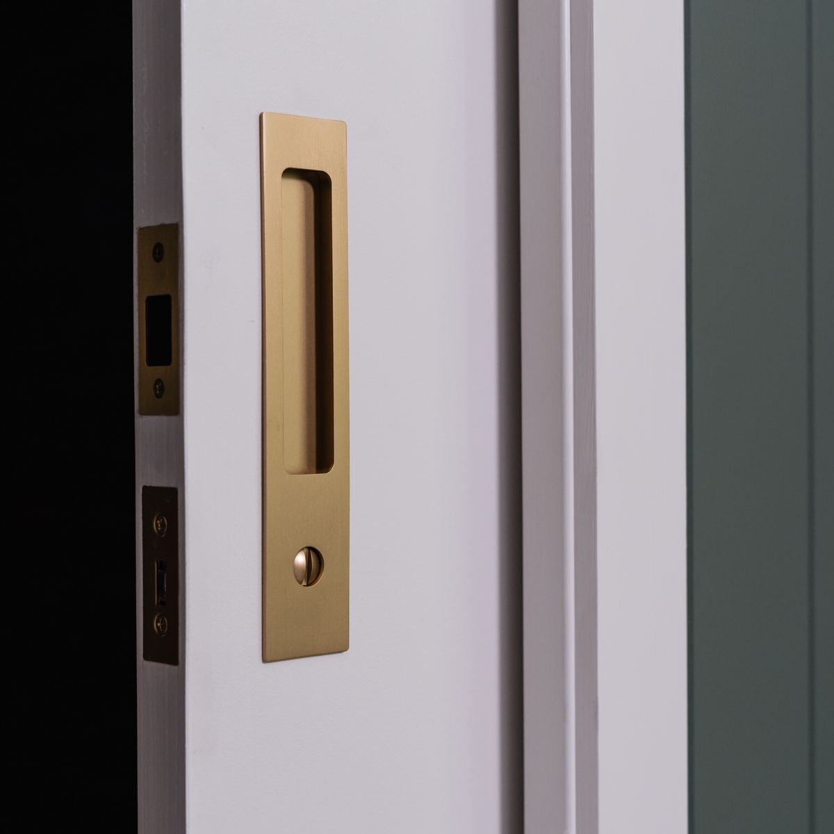 21416P - Rectangular Sliding Door Pull Privacy Kit with Privacy Turn - Brushed Brass - Privacy