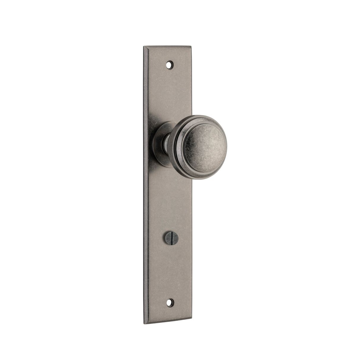 13831P85 - Paddington Knob - Chamfered Backplate - Distressed Nickel - Privacy